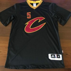 Maillot De Basket Cleveland Cavaliers J.R.Smith 5 Big C Manches Courtes Ball Shirt Brode AU Fabric Noir